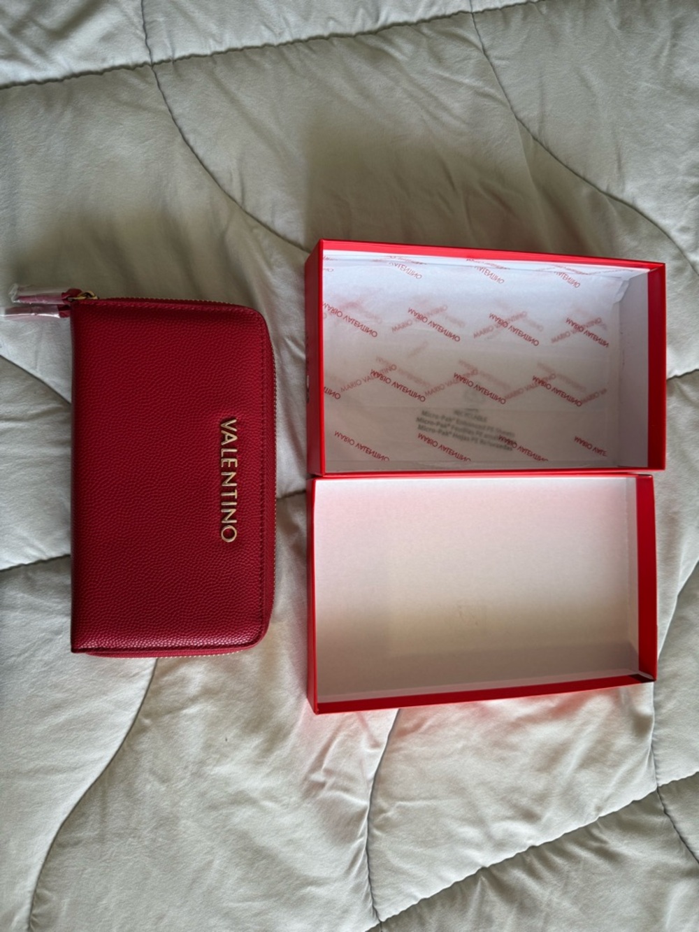 Valentino Red Leather Zip Card Holder with Gold Logo